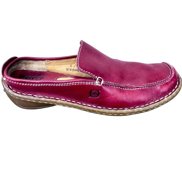 BORN Red Leather Slip On Mules Size 8 - Picture 1 of 10